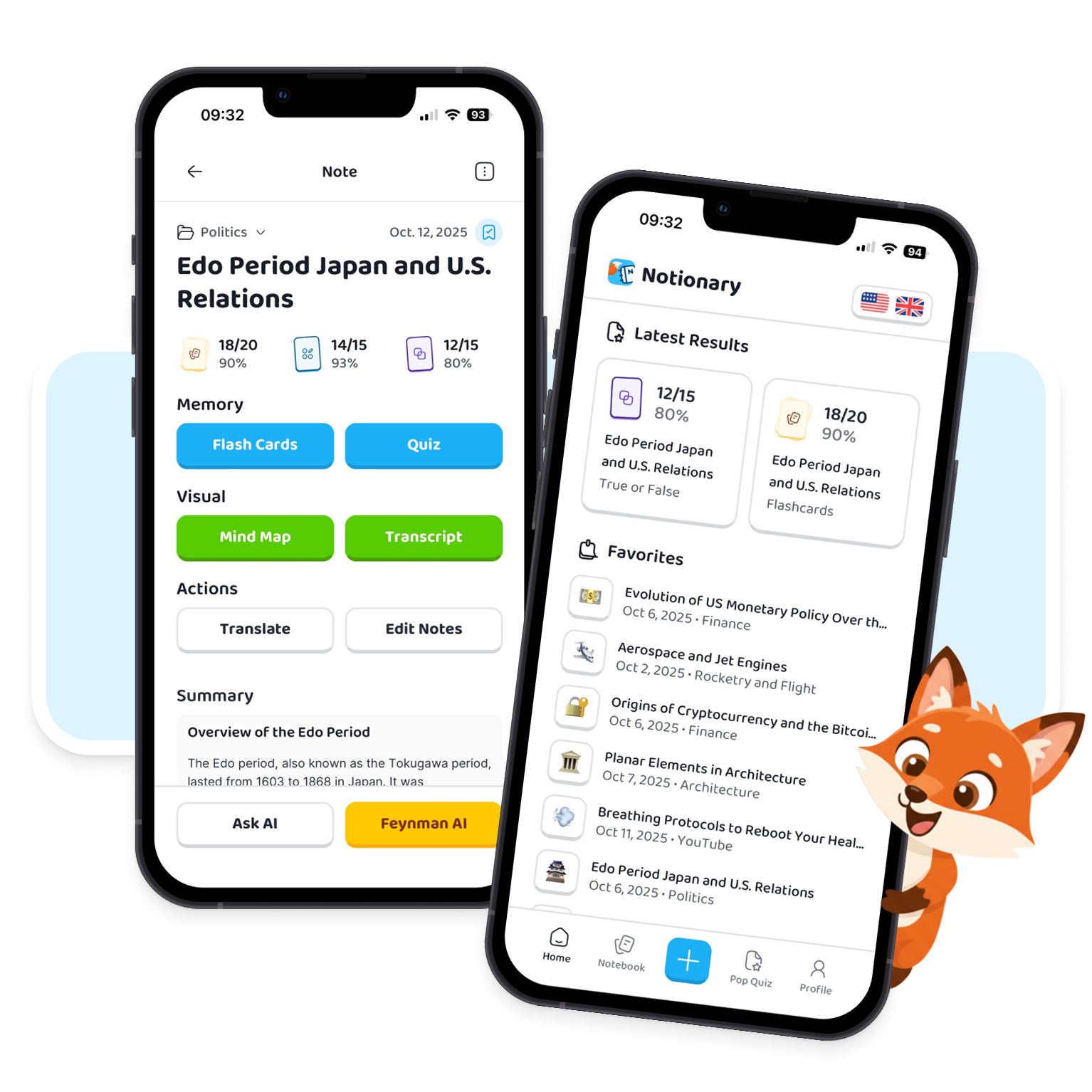 Notionary workspace showing AI-generated study guides
